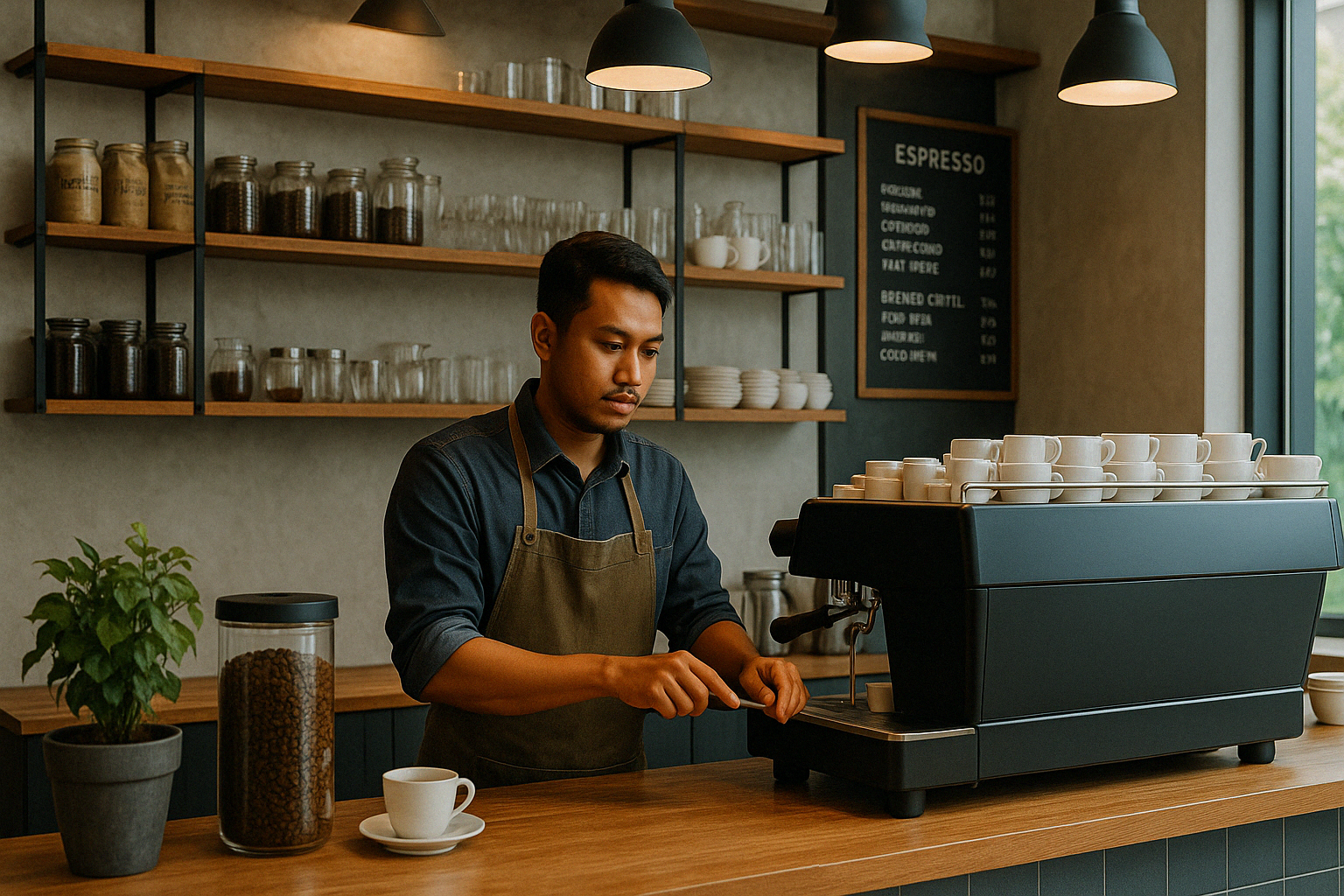 Barista pouring coffee