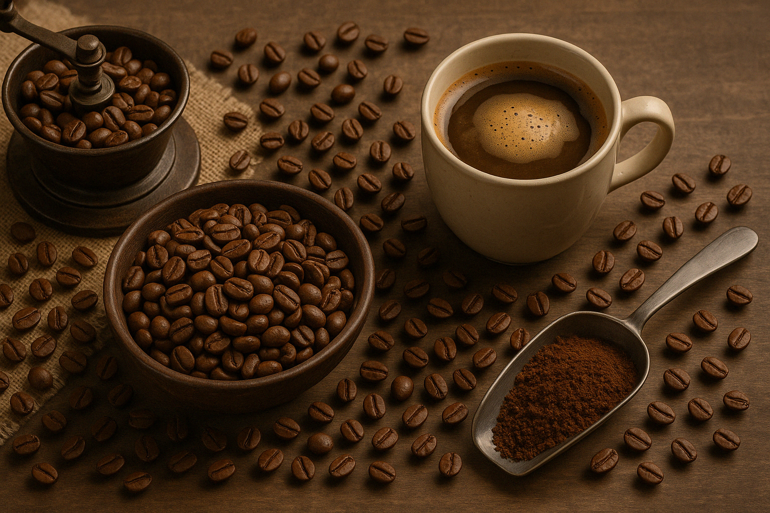 Coffee beans and brewing
